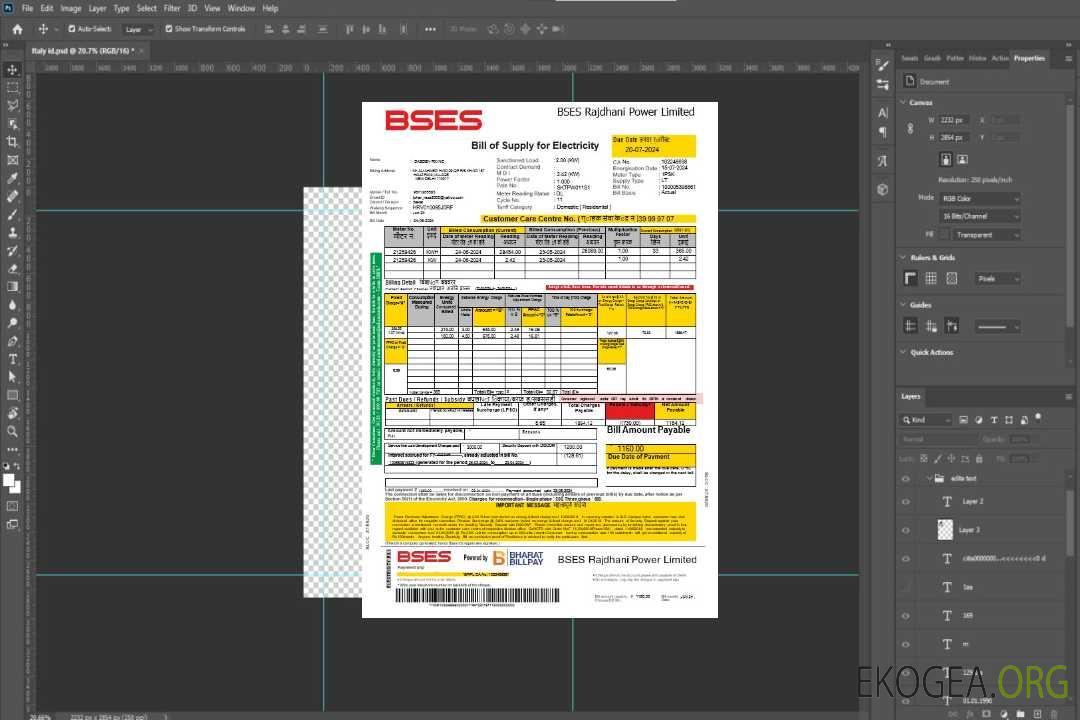 Modèle Word et PDF de facture de services publics d'électricité de l'Inde Bses-trang template Modèle Word et PDF de facture de services publics d'électricité de l'Inde Bses-trang template